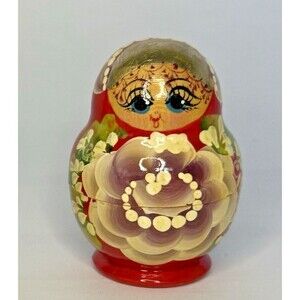 Russian Hand Painted Wooden 5 Piece Set Matryoshka Nesting Dolls Vintage